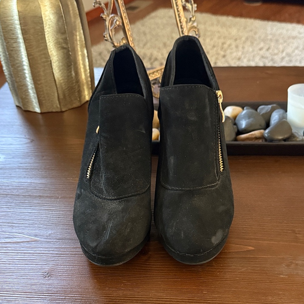 TOP Moda Black Ankle Booties with Gold Zipper